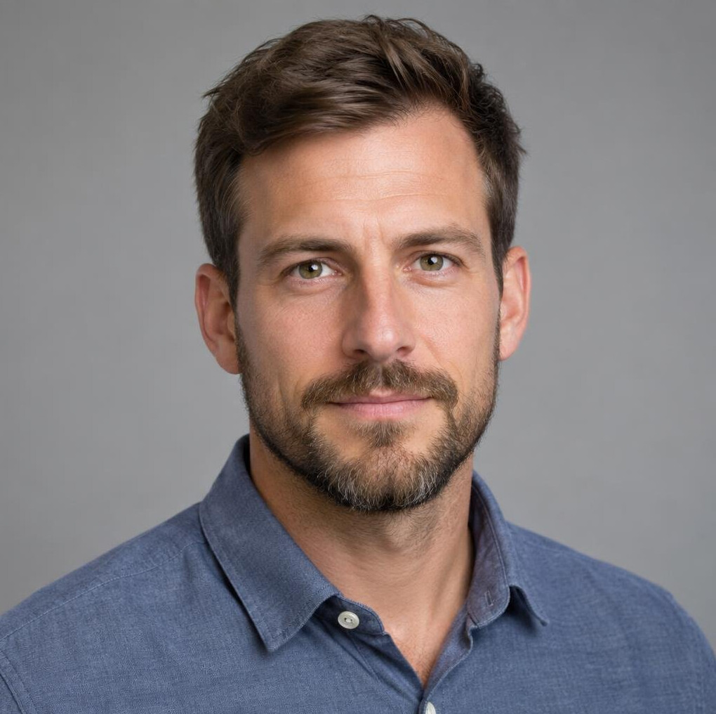 Studio portrait of a man in his 30s with short beard
